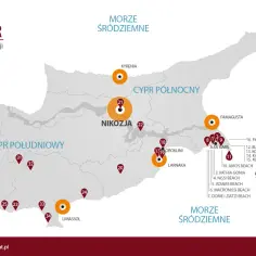 Mapa atrakcji Cypru: zobacz, co zwiedzić na Cyprze! Od Pafos po Ayia Napę, mapa pokazuje ciekawe miejsca i plaże.