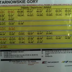 Rozkład jazdy pociągów z **Bohumina dworca kolejowego**. Widać odjazdy do Katowic, Krakowa, Lublina i Szczecina.