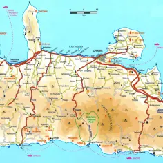 Mapa Krety z zaznaczonymi atrakcjami: Samaria National Park, Chora Sfakion, Paleochora, Kissamos. Warto zobaczyć!