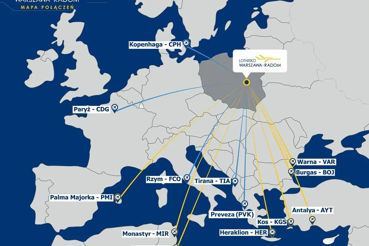 Mapa połączeń z Warszawy Radom. Sprawdź, ile się leci do Albanii (Tirana) i innych popularnych destynacji.
