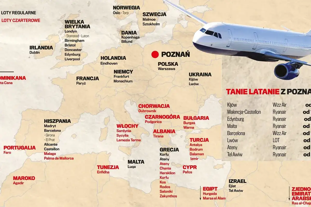 Mapa Europy z samolotem i trasami lotniczymi. Sprawdź, ile się leci do Albanii i innych krajów.